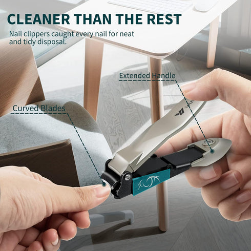 Nail Clippers with Catcher, No Splash Fingernail Toenail Clippers, Sharp Curved Blade & Glass Nail File for Men Women