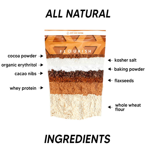 Flourish - Protein Pancake & Waffle Mix, Whey Protein Isolate & Flax Seed, Non-GMO, No Added Sugar, Superfood, High Protein & Fiber, Just Add Water - Chocolate, 16oz