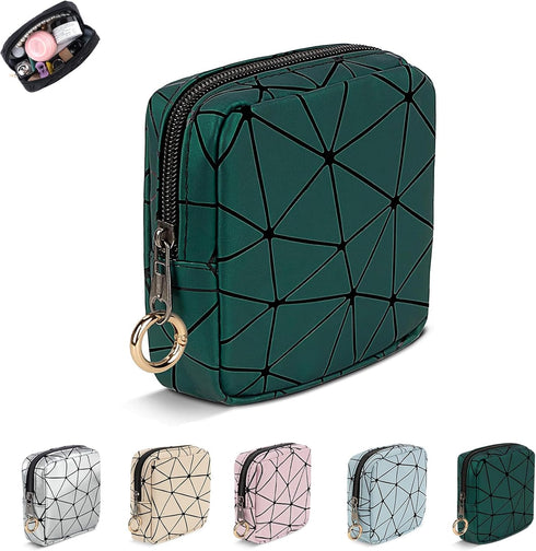 4.5" Small Makeup Bag for Women, Mini Cosmetics Pouch with Zipper for Girls, Green, Small