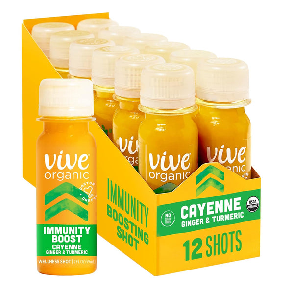 Vive Organic Immune Support Shot, Cold-Pressed Ginger, Turmeric & Cayenne, Gluten Free,