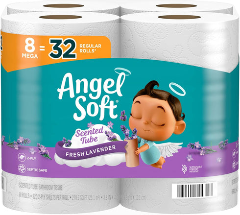 Angel Soft Toilet Paper with Fresh Lavender Scent, 8 Mega Rolls = 32 Regular Rolls, Soft and Strong Tissue