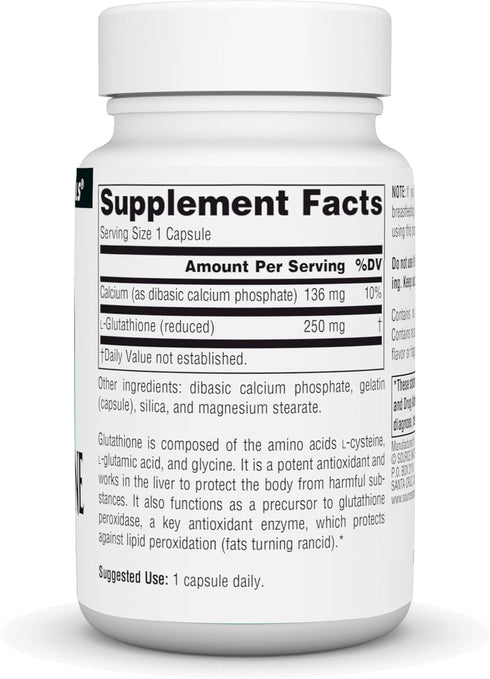 Source Naturals Glutathione, Supplement for Liver Support, 250mg - 30 Capsules