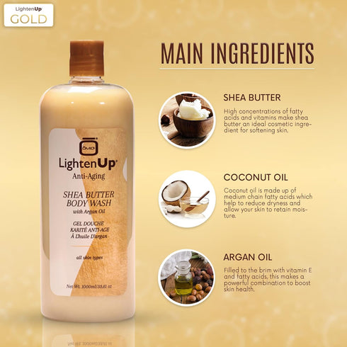 Omic LightenUp Anti-Aging Body Wash - 33.8 fl oz / 1000ml - Formulated to Bright and Soften Skin, with Argan Oil and Shea Butter