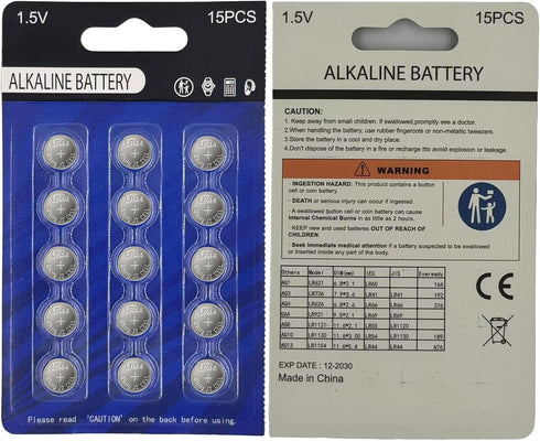 youchen LR44 15 Pack L1154F AG13 357 303 SR44 A76 1.5V Alkaline Battery Button Coin Cell Batteries