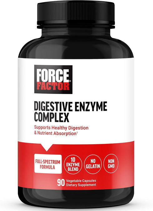 FORCE FACTOR Digestive Enzymes Complex, 90 Capsules to Support Digestive Health, Gut Health, and Bloating Relief for