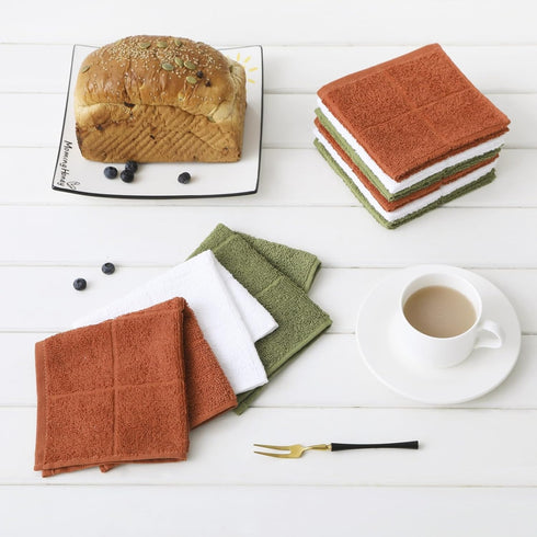 Glynniss 100% Cotton Dishcloths, Highly Absorbent Kitchen Dish Rags (11 x 11 Inches, 12 pcs, White)