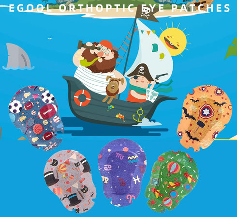 Adhesive Eye Patches for Kids - Cool Boys Design, 45 + 5 Bonus, Regular Size, Hypoallergenic Material