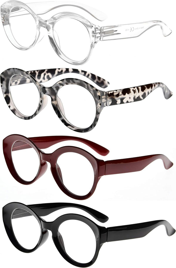Eyekepper 4 Packing Round Reading Glasses - Women Large Frame Stylish Readers +0.50