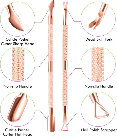 XUNXMAS Cuticle Trimmer and Remover with Pusher - Professional Stainless Steel Durable Pedicure Manicure Tools in Rose