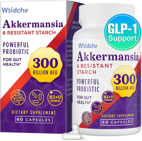 300 Billion AFU Akkermansia Probiotic, GLP-1 Probiotic for Women & Men, Enhances Gut Digestive Lining Function, 60 Caps