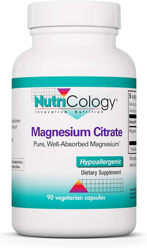 Nutricology Magnesium Citrate Supplement, 170mg, Bone & Stress Support, 90 Vegetarian Capsules