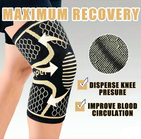 Knee Brace - Copper Compression, Sleeve Wraps Support Patella Tendon Stabilizer Large For Knee Pain Relief For Sport Fitness Working Out Running Hiking Basketball Protector. 1 Pc (Black, Medium)