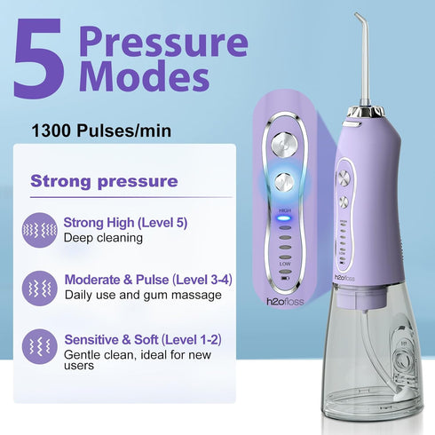 H2ofloss 300ML IPX7 Water Dental Flosser Teeth Pick, Cordless Portable Oral Irrigator Rechargeable Travel Irrigation