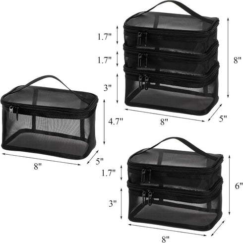 Tosnail Set of 3 Mesh Zipper Bag with Handle, Black Mesh Pouch, Travel Toiletry Bag, Cosmetic Organizer Case, Portable Small Shower Caddy for Makeup, Skincare, Beauty Product, Office, Arts and Crafts