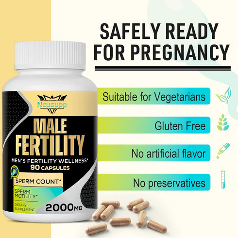 Fertility Supplements for Men, 90 Capsules with Maca Root, Zinc & Folate for Optimal Sperm Health
