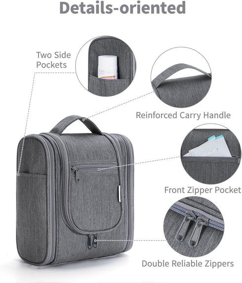 Narwey Small Hanging Toiletry Bag, Women Travel Makeup Organizer for Toiletries and Accessories (Medium, Grey)