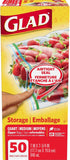 Glad Zipper Food Storage Plastic Bags | Quart - 50 Count (Packaging May Vary)