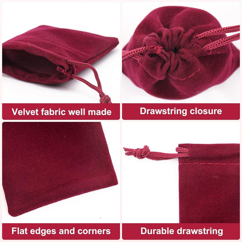 G2PLUS Red Velvet Jewelry Pouches, 20PCS Small Gift Bags with Drawstring, Wine Red Christmas Bags for Wedding Favors