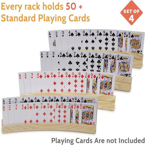 Set 4 13 1.9 2.4 Inch plusvivo of Curved Playing Cards Holders for Seniors Adults - Soild Wood Cards Holders