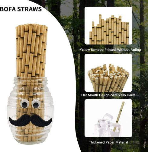 100% Biodegradable Yellow Bamboo Straws, Pack of 100 Disposable Drinking Straws for Party