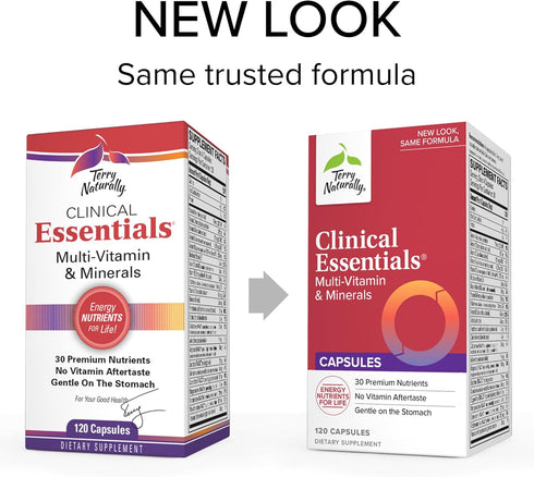 Terry Naturally Clinical Essentials - 120 Capsules - Multi-Vitamin & Minerals, Gentle on The Stomach, Non-GMO