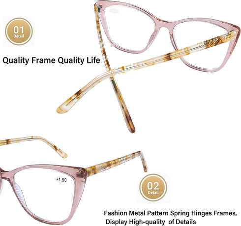 Cateye Blue Light Blocking Reading Glasses, Oversized Anti UV Ray/Eye Strain Eyeglasses for Women, Champagne 1.75