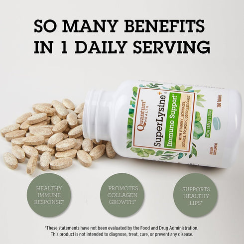 Quantum Health SuperLysine+ Advanced Formula - Immune Support Supplement, 1500 mg Lysine, 180 Tablets (Pack of 2)