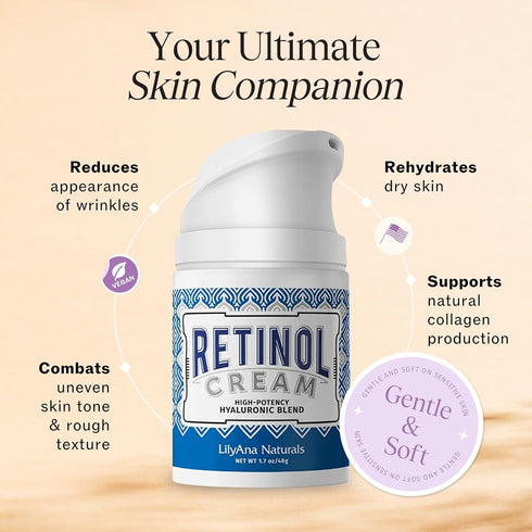LilyAna Naturals Retinol Face Cream, Anti-Aging Moisturizer Made in USA - 1oz