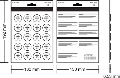 EmazingLights 20 Pack CR2450 Battery, 3V Lithium Coin Cell Batteries, Long Lasting Multipack for Keyless Remote