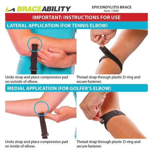 BraceAbility Epicondylitis Brace | Elbow Strap for Medial/Lateral Pain and Tendonitis Support Band, One Size