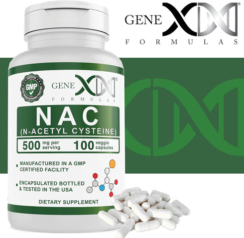GENEX NAC 500mg - N-Acetyl Cysteine Supplement for Liver Health, Non-GMO, Gluten Free, Vegan (100 Capsules)