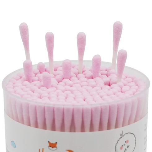 Pink Cotton Swabs Precision Pointed - 200 Count Organic Cotton Buds, Double-Sided, Lint-Free, Soft, Gentle (Pink)