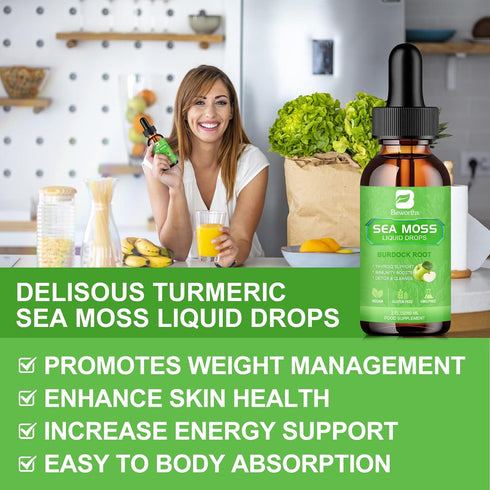 Sea Moss Liquid Drops, Organic Irish Sea Moss Gel with Burdock Root, 2 Fl Oz for Immune, Joint, Detox Support