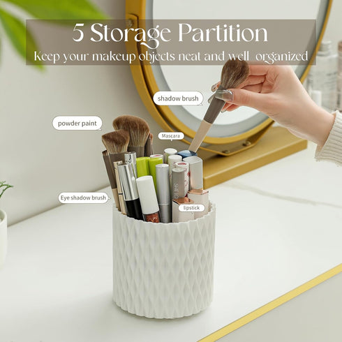 Makeup Brush Holder Organizer, 360° Rotating 5 Slot Cup for Cosmetics, Bathroom Vanity Storage
