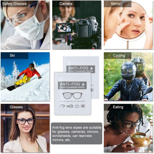 Pre-Moistened Anti-Fog Lens Wipes, 6inch x 5inch, for Eye Glasses (100 Pack) - Anti-Fog Wipes
