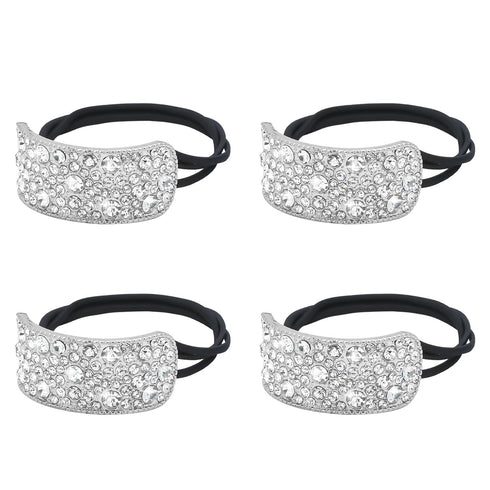 YISSION 4Pcs Sparkly Rhinestone Hair Ties, Fancy Crystal Ponytail Holders for Thin Thick Hair, Silver Accessories