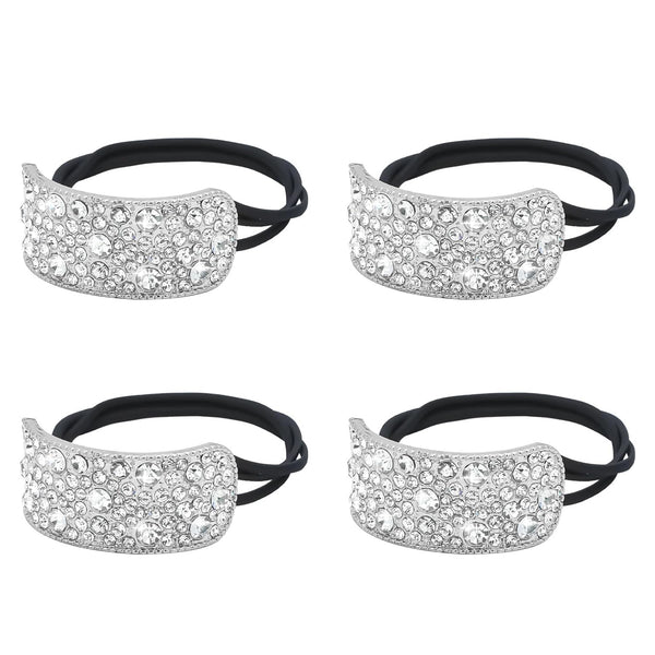 YISSION 4Pcs Sparkly Rhinestone Hair Ties, Fancy Crystal Ponytail Holders for Thin Thick Hair, Silver Accessories