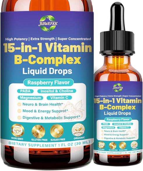 JUIWEFKK Advanced Vitamin B Complex Liquid Drops for Women Men & Kids, 15-in-1