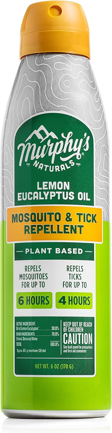 Murphy's Naturals Lemon Eucalyptus Oil Insect Repellent Mist, DEET-Free Plant-Based Mosquito and Tick Repellent, 6 Ounce