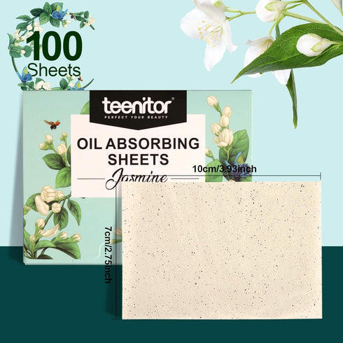 Teenitor Jasmine Oil Blotting Papers, 100 Sheets Oil Control Film for Oily Skin, Men & Women