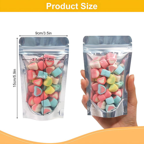 SumDirect Reusable Aluminium Foil Zipper Stand Up Food Pouches Bags for Food Storage, 3.5x5.9 Inches, 2.8oz, Pack of 50