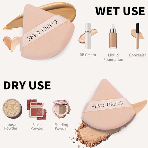 6 Pcs Triangle Powder Puff with 2 Travel Cases, Setting Powder Puffs for Face and Foundation, Skin-Friendly Beauty Tools