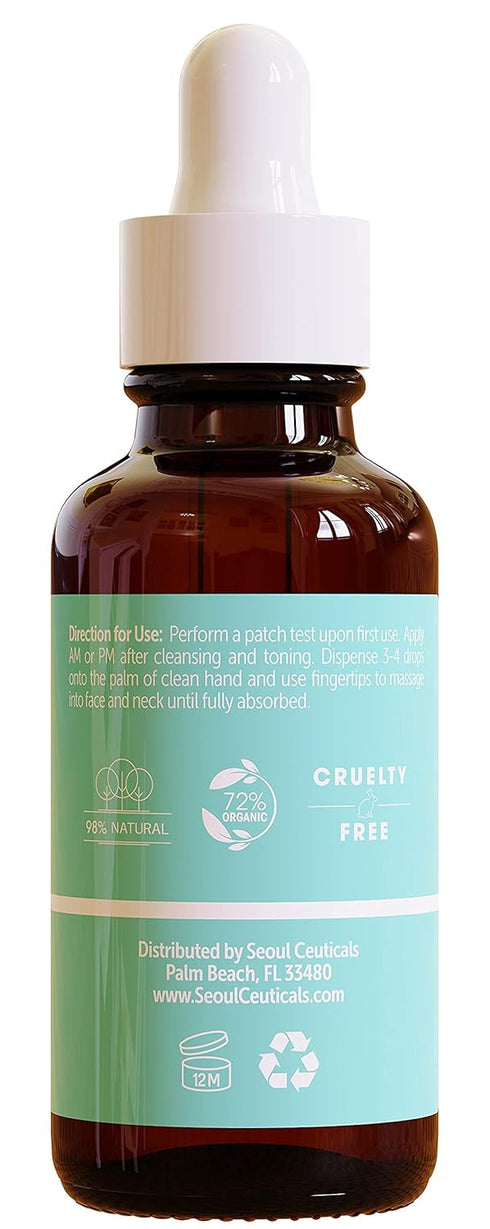 SeoulCeuticals Korean Skin Care Ginseng Serum - K Beauty with Green Tea + Centella + Royal Jelly - 1oz, Cruelty Free &