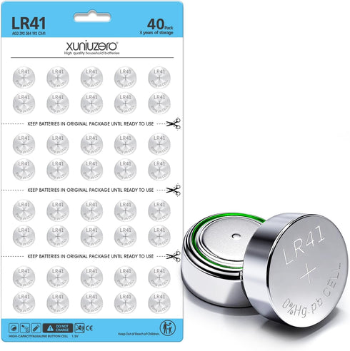 XUNIUZERO 40 Pack LR41 AG3 392 384 192 Battery 1.5V Button Coin Cell