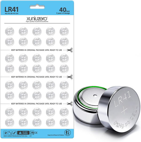 XUNIUZERO 40 Pack LR41 AG3 392 384 192 Battery 1.5V Button Coin Cell