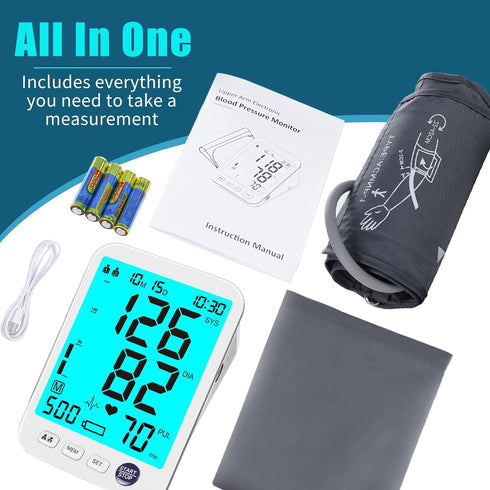 Blood Pressure Monitor Upper Arm, Large LED Backlit Screen, 1000 Sets Memory Automatic Digital BP Machine
