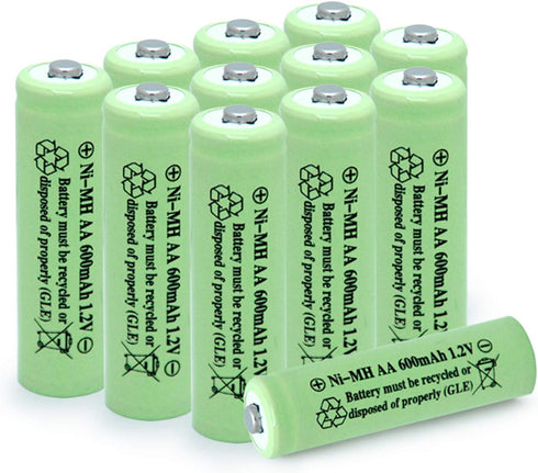AA Solar Light Batteries NIMH 600mAh 1.2V Double A Rechargeable for Garden Lawn Landscaping Solar Lights (12Pcs)
