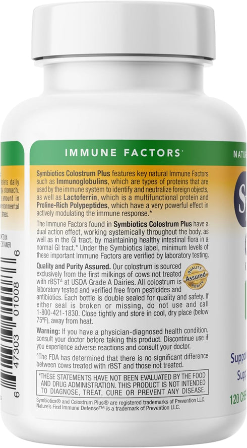 Immune (120 Count Symbiotics Naturade Colostrum Chewable Tablets & Digestive Support with Lactoferrin, Gluten Free, Low
