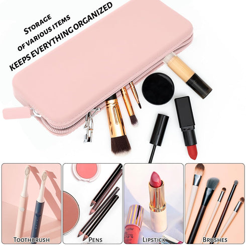Sakolla Travel Makeup Brush Holder, Silicone Makeup Brush Bag with Zipper Closure for Daily Essentials (Pink)