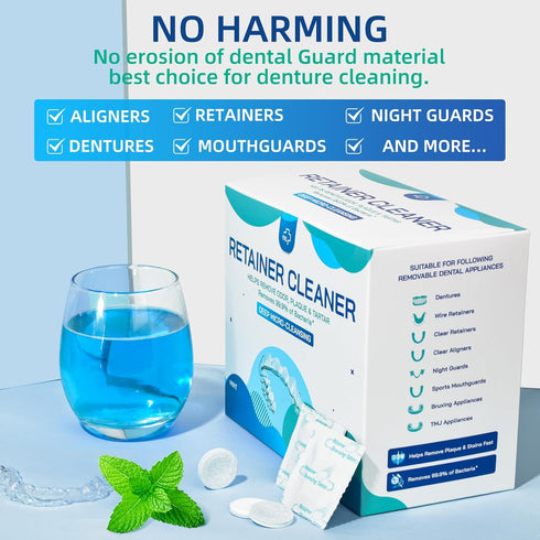 Retainer & Denture Cleaner Tablets, 240 Count - Cleaning for Dental Aligners, Mouth Guards, False Teeth